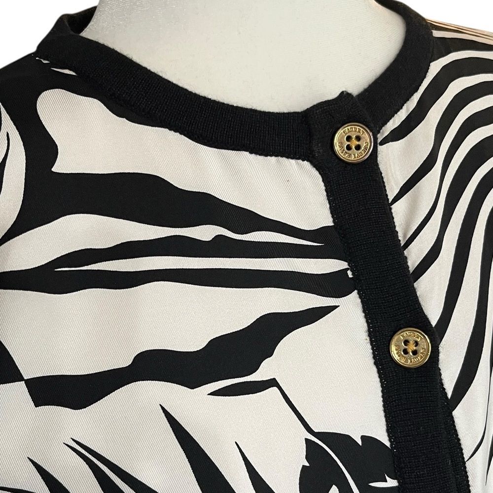 Lauren Ralph Lauren Silk Cashmere Cardigan Sweater Black White Floral Medium - Picture 4 of 6